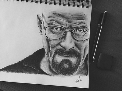 Walter White art breaking bad drawing face heisenberg mr white paper pencil portrait sketch walter white