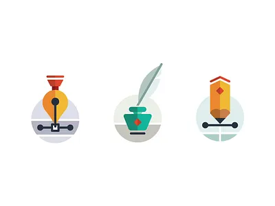 Tools of Trade feather icon illustration ink pen pencil tools vector