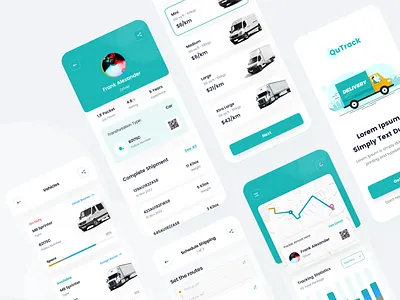 QuTrack - Mobile app tracker for shipping app 2 car clean deliver delivery mobile app shipment shipping track tracker truck ui kit