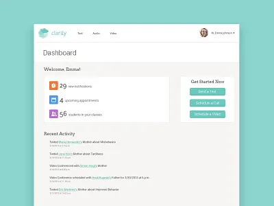 Clarity Dashboard activity buttons clarity concept dashboard ui ux web webpage website