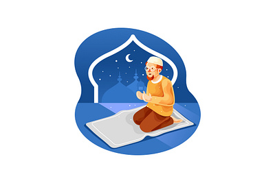Muslim sitting on the prayer rug while praying spiritual
