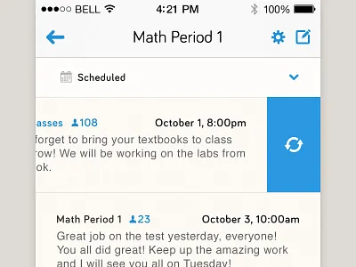 Class Detail Swipe 101 edit ios7 mobile remind remind101 swipe ui ux