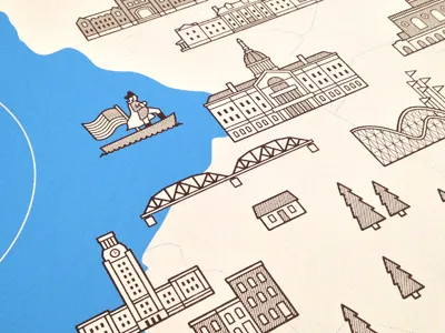 "The Great Garden State" Screenprinted Map buildings french paper landmarks map new jersey nj pantone poster screenprint state two color usa