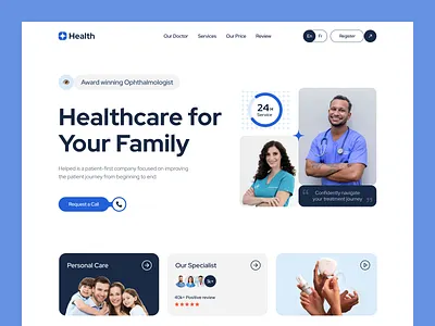 Healthcare Hero Page UI Exploration care clean clinic design health healthcare interface landing page landingpage medical minimal product services ui uiux ux webdesign website wellness