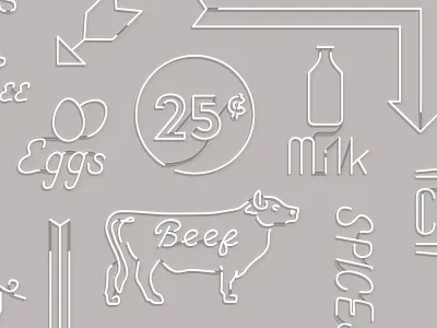 Grand Central Market - Neon Pattern 25 cents arrow beef cow eggs food market milk neon produce