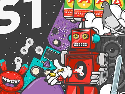 Chaotic Moon mural all the pretty colors chaotic moon illustration mural nathan walker vector