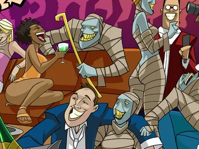 Ds Promo1 bottle service comic digital illustration mummy nightlife pencils