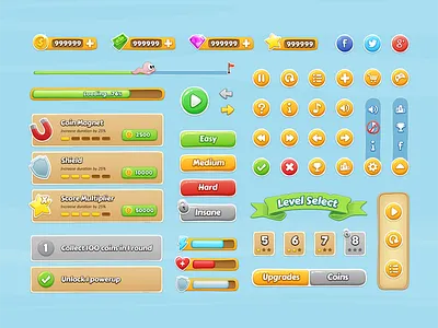Mobile Game GUI cartoon colorful freebie game gui hud interface mobile psd ui ui kit