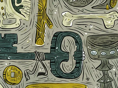 Telltale Signs bones fortune illustration key mustard ogham snakes tarot tea teal