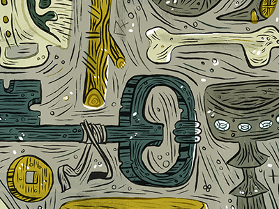 Telltale Signs bones fortune illustration key mustard ogham snakes tarot tea teal