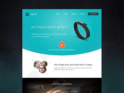 Nymi Band Website biometrics blue branding heart layout space tech ui ux video web wristband