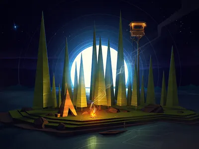 Away boat fire moon stars tent