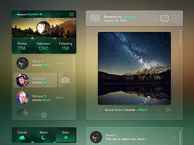 Skyshoot App app clouds flat interface mac stars translucent ui ui kit user interface ux widget