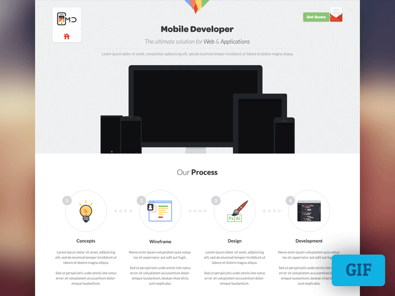 Mobile Developer brush bulb clients code flat icons get a quote homepage twitter feed web application developer webdesign window