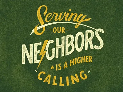 Serving Our Neighbors hand drawn type illustration pen and ink sevenly typography