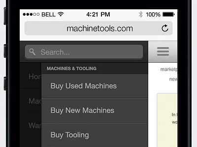 Mobile Home dark iphone machines menu mobile mobile site navigation search side tools