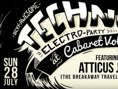 Cab Vol Cover Techno banner black character drawing event facebook flyer illustration poster sloth timeline typography