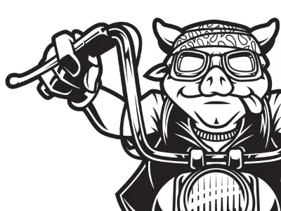 Pig Biker biker black and white motorcycle pig