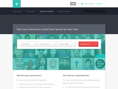 Find a Lawyer button call to action cta dropdown green seo testimonial ui ux white