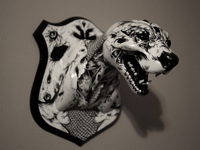 Trophy #2 black and white ink trophy wolf