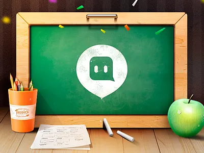 Momo apple blackboard chalk green paper pencil wood