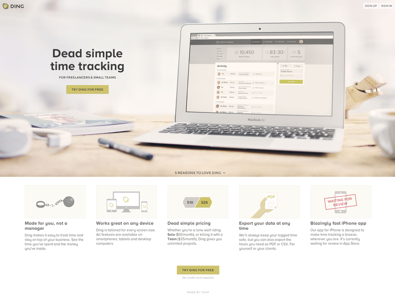 Example of Ding landingpage