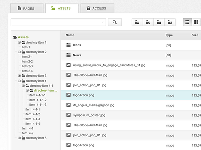 Netpulsion Assets cms tables tree navigation