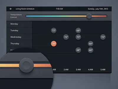 Heating/Air Conditioning Room Schedule air conditioning button cool dark gradient heating icon knob list ui ux