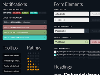 Bandzest.com UI Kit color contrast dark flat kit rounded thin font ui