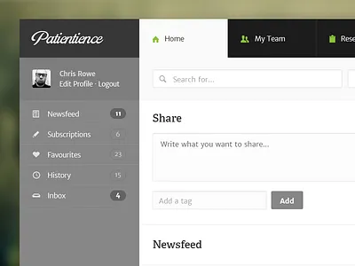 Patientience avatar buttons design interface search ui web design