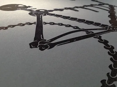 "Ride by Night" Detail artcrank bike black on black bones gloss poster screen print shiny skull