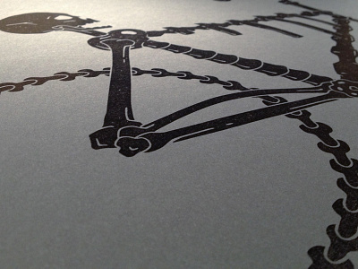 "Ride by Night" Detail artcrank bike black on black bones gloss poster screen print shiny skull
