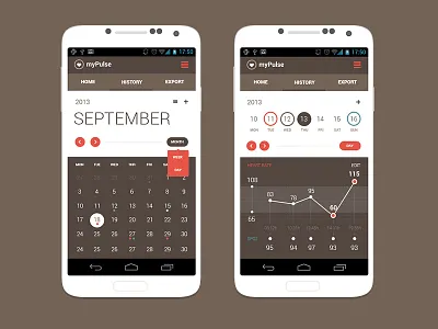 Android App Concept Calendar View android app calendar clean flat graph heart rate magneticlab pulse statistic ui