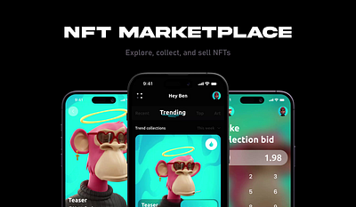 NFT Marketplace Mobile App app design bored ape crypto cryptocurrency figma illustration marketplace mobile app nft prototype ui design web3