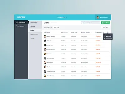 Clients client control panel dashboard flat table ui