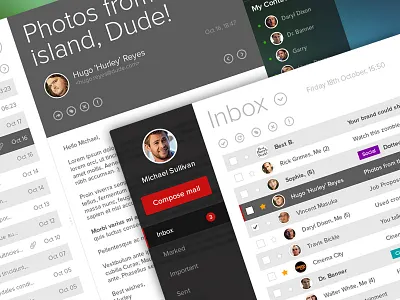 Email Interface Design avatar chat clean email flat inbox interface mail minimal ui ux