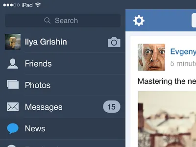 VK iPad App for iOS 7 app ios ipad messages music news profile tablet ui ux vk vkontakte