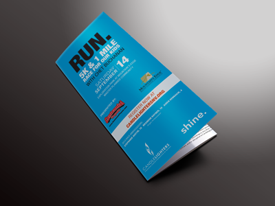Candlelighters Childhood Cancer Foundation of Nevada 5K Brochure brandhaus brochure clean cyan event mockup nonprofit print typography