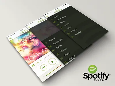 Spotify iOS7 - Push for Menu @2x app blur flat gesture ios ios7 menu slide spotify transparent white