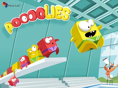 Pooolies Game Design :) app funny game jump lol mobile pool speaker stairs swimming tablet water