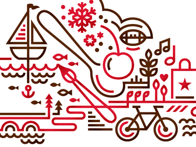 MPLS bike bridge brush cherry chick fil a football illustration minneapolis sailboat spoon