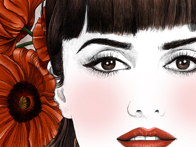 Penélope Cruz Sánchez actress digital illustration flowers penélope cruz sánchez people poppy portrait spain spring wood