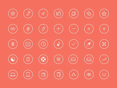 Thin Rounded Icons 2 circle freebie icons ios7 psd red simple thin white