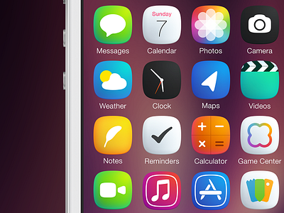 Plain iOS7 Icons calculator camera icons iphone maps messages notes photos plain reminders videos weather