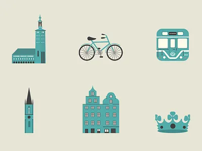 Stockholm Landmarks building city color flat illustration landmark old stockholm sweden town