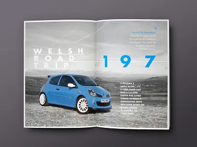 Road Trip 197 (Intro layout) blue brochure car editorial infographic layout mono type