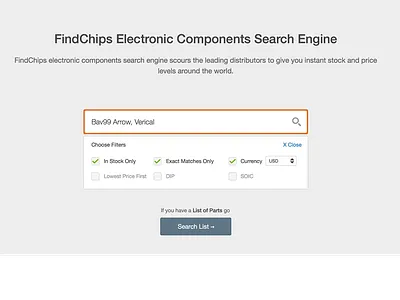 FindChips Home Page Filters checkbox fields filters findchips search