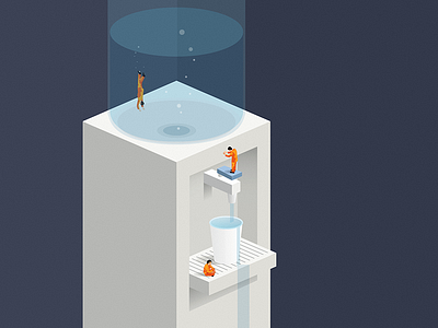 Magical fountain cup fantasy fountain illustration isometric man office vector water