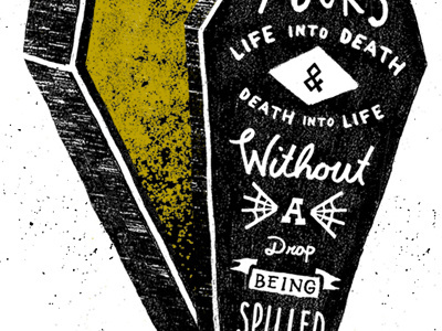 Promotional Postcard coffin design hand crafted illustration quote texture
