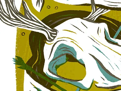 Name banner antler banner gold jackalope lettering skull teal transparent